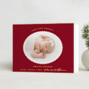 "Scallop Frame" - Holiday Birth Announcement Cards in Candy Cane by Emily Betts - Folded Card