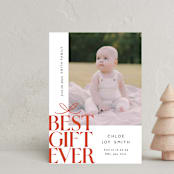 "Best Gift Ever bow" - Holiday Birth Announcement Cards in Citrus by Alethea and Ruth - Front