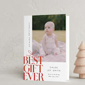 "Best Gift Ever bow" - Holiday Birth Announcement Cards in Citrus by Alethea and Ruth - Folded Card