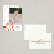 "Best Gift Ever bow" - Holiday Birth Announcement Cards in Citrus by Alethea and Ruth - Assembled