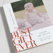 "Best Gift Ever bow" - Holiday Birth Announcement Cards in Citrus by Alethea and Ruth - Detail