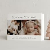 "New Love" - Holiday Birth Announcement Cards in Ecru by Nicoletta Savod - Folded Card
