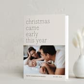 "Early Christmas" - Holiday Birth Announcement Cards in Ivory by Rebecca Daublin - Folded Card