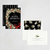 "Festive Side Ribbon Wreath" - Holiday Cards in Coal by Jackie Crawford - Assembled
