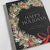 "Festive Side Ribbon Wreath" - Holiday Cards in Coal by Jackie Crawford - Detail