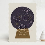 "New Year Globe" - Holiday Cards in Cream by Ani Somi - Front