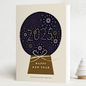 "New Year Globe" - Holiday Cards in Cream by Ani Somi - Folded Card