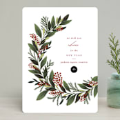 "Floral Wreathe" - Holiday Cards in Candy Cane by Mansi Verma - Front