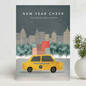 "City Sidewalk" - Holiday Cards in Navy by Creo Study - Front