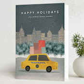 "City Sidewalk" - Holiday Cards in Navy by Creo Study - Folded Card