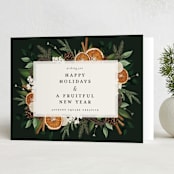 "Fruitful Holiday" - Holiday Cards in Midnight by Susan Moyal - Folded Card