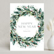 "Watercolor festive wreath" - Holiday Cards in Vert by Jackie Crawford - Front