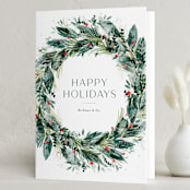 "Watercolor festive wreath" - Holiday Cards in Vert by Jackie Crawford - Folded Card
