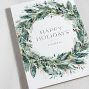 "Watercolor festive wreath" - Holiday Cards in Vert by Jackie Crawford - Detail