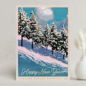 "Snowy View" - Holiday Cards in Winter Sky by Becky Nimoy - Front