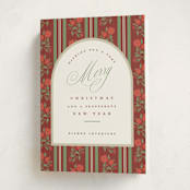 "Poinsettia Stripe Wallpaper" - Holiday Cards in Cranberry by Susan Zinader - Folded Card