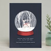 "Snow Globe Wonderland" - Holiday Cards in Navy by Melinda Denison - Front