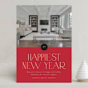 "Happiest Holidays" - Holiday Cards in Cranberry by Stephanie Hawkes - Front