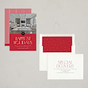 "Happiest Holidays" - Holiday Cards in Cranberry by Stephanie Hawkes - Assembled