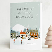 "Let it snow at the village" - Holiday Cards in Blue Spruce by Sherley Ferreira - Folded Card
