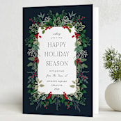 "Greenery Framed" - Holiday Cards in Holly Berry by Susan Moyal - Folded Card