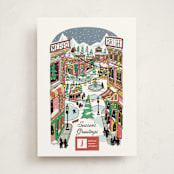"Quaint Town Square" - Holiday Cards in Cherry by Becky Nimoy - Front