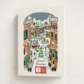 "Quaint Town Square" - Holiday Cards in Cherry by Becky Nimoy - Folded Card