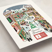 "Quaint Town Square" - Holiday Cards in Cherry by Becky Nimoy - Detail