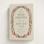 "Pine Border" - Holiday Cards in Cranberry by Paper Sun Studio - Folded Card