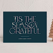 "Gilded Gratitude" - Holiday Cards in Navy by Creo Study - Front