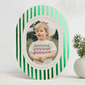 "Vintage Stripes" - Holiday Cards in Evergreen by Teju Reval - Front