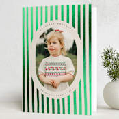 "Vintage Stripes" - Holiday Cards in Evergreen by Teju Reval - Folded Card