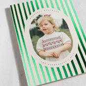 "Vintage Stripes" - Holiday Cards in Evergreen by Teju Reval - Detail