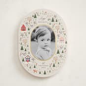 "Winter Village Oval" - Holiday Cards in Taffy by Hannah Williams - Front