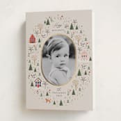 "Winter Village Oval" - Holiday Cards in Taffy by Hannah Williams - Folded Card