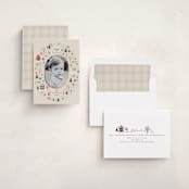 "Winter Village Oval" - Holiday Cards in Taffy by Hannah Williams - Assembled