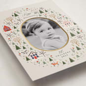"Winter Village Oval" - Holiday Cards in Taffy by Hannah Williams - Detail