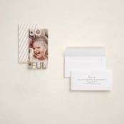 "Joyful" - Foil-Pressed Tall Holiday Cards in Snow by Stacy Maalouf - Assembled