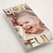 "Joyful" - Foil-Pressed Tall Holiday Cards in Snow by Stacy Maalouf - Detail