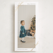 "Tied with Ribbon" - Foil-Pressed Tall Holiday Cards in Snow by Heather Schertzer - Front