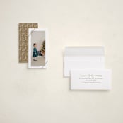 "Tied with Ribbon" - Foil-Pressed Tall Holiday Cards in Snow by Heather Schertzer - Assembled