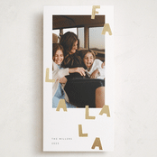 "Fa la la la" - Foil-Pressed Tall Holiday Cards in Snow by Sumak Studio - Front
