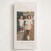 "From Our Family" - Foil-Pressed Tall Holiday Cards in Almond by Chryssi Tsoupanarias - Front