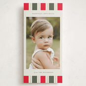 "Candy Cane Border" - Foil-Pressed Tall Holiday Cards in Candy Cane by Jackie Crawford - Front