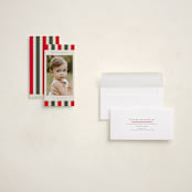 "Candy Cane Border" - Foil-Pressed Tall Holiday Cards in Candy Cane by Jackie Crawford - Assembled