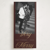 "Gilded Glam" - Foil-Pressed Tall Holiday Cards in Merlot by Chryssi Tsoupanarias - Front