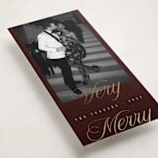 "Gilded Glam" - Foil-Pressed Tall Holiday Cards in Merlot by Chryssi Tsoupanarias - Detail