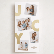 "Jumbled Joy" - Foil-Pressed Tall Holiday Cards in Halo by Kacey Kendrick Wagner - Front