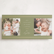 "Double Bands" - Foil-Pressed Tall Holiday Cards in Sage by Melanie Kosuge - Front