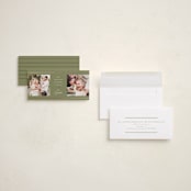 "Double Bands" - Foil-Pressed Tall Holiday Cards in Sage by Melanie Kosuge - Assembled